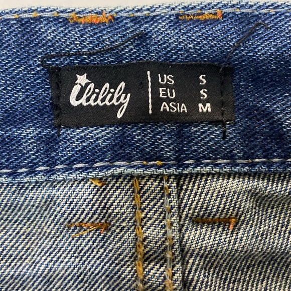 Ililily Cut-off Denim Mini Skirt Distressed Medium Blue Wash Size S - Picture 7 of 7